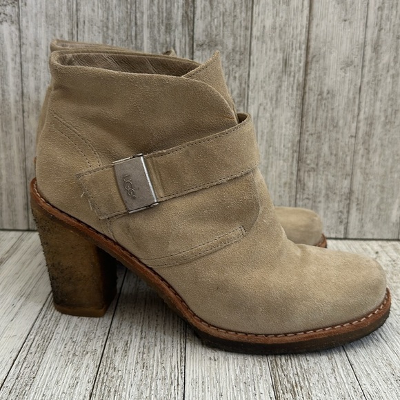 UGG Australia Brienne Beige Suede Ankle Heel Boots - Picture 4 of 10